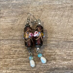 Elegant Brown Glass Beads & Beaded Drop Earrings